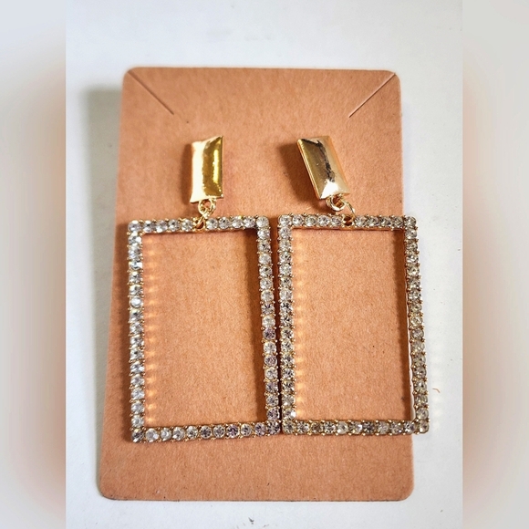 Gold and Silver Rectangular Dangling Earrings - Picture 1 of 7